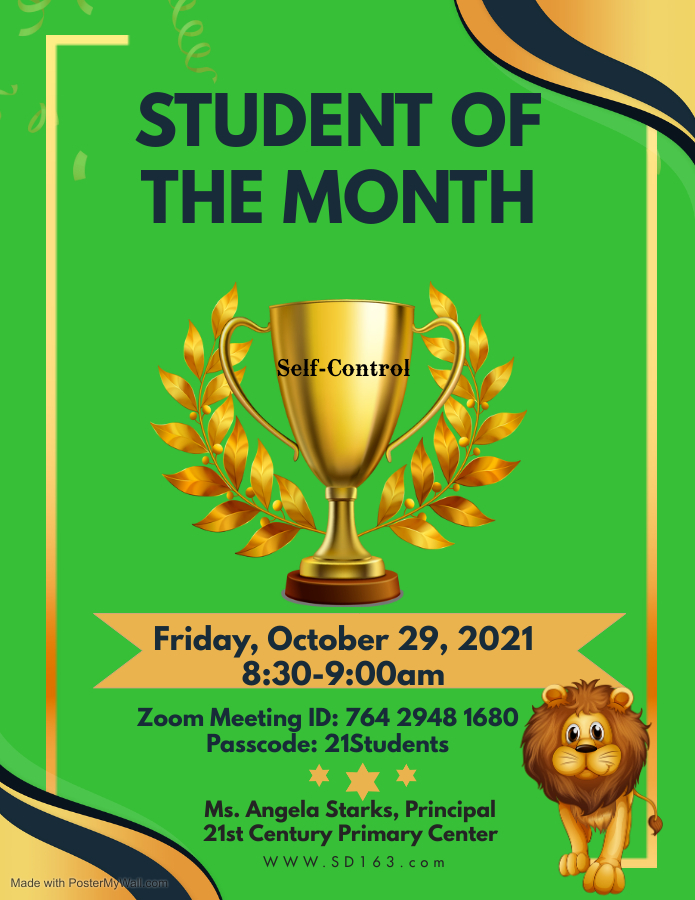 Student of the Month- Friday, October 29th