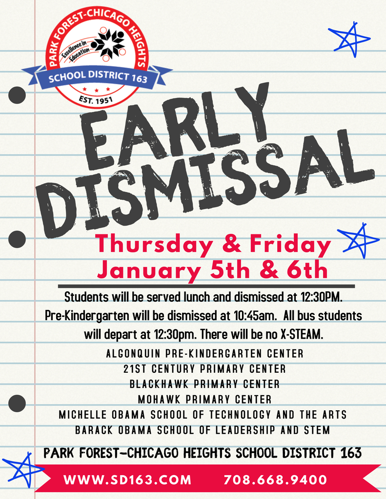 Early Dismissal on January  5th and 6th