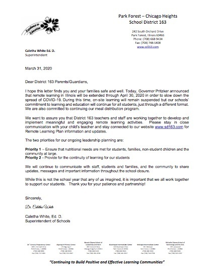 Parent Letter- March 31st